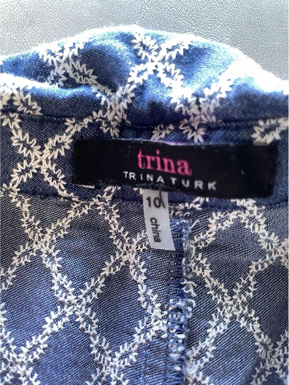 trina size 10 Dress Blue Off Shoulder Below Knee Geometric Print  (1-15/46) - Picture 6 of 7